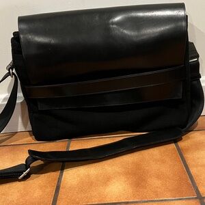 Property of… Black Leather & Wool Felt Messenger Bag